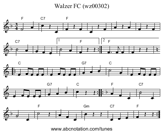 Walzer FC (wz00302) - staff notation