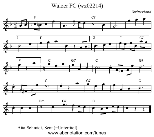 Walzer FC (wz02214) - staff notation