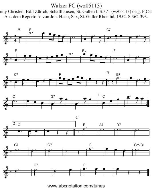 Walzer FC (wz05113) - staff notation