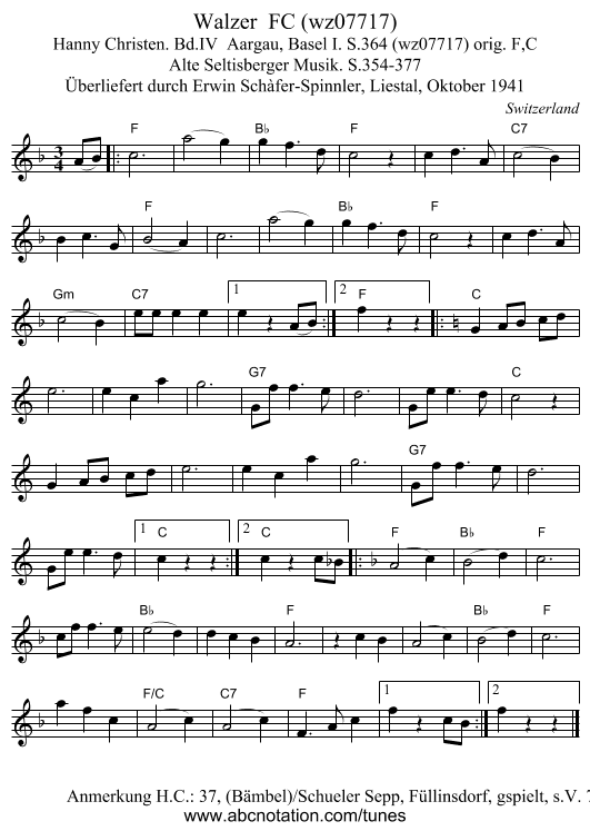 Walzer  FC (wz07717) - staff notation