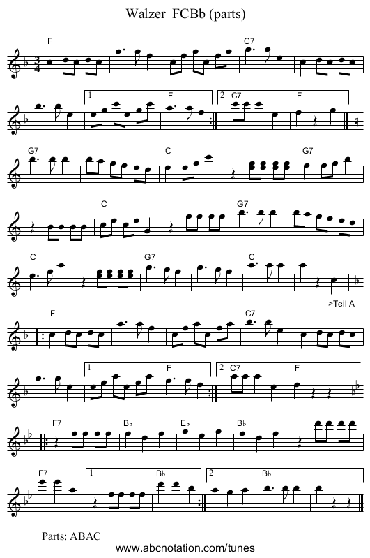 Walzer  FCBb (parts) - staff notation