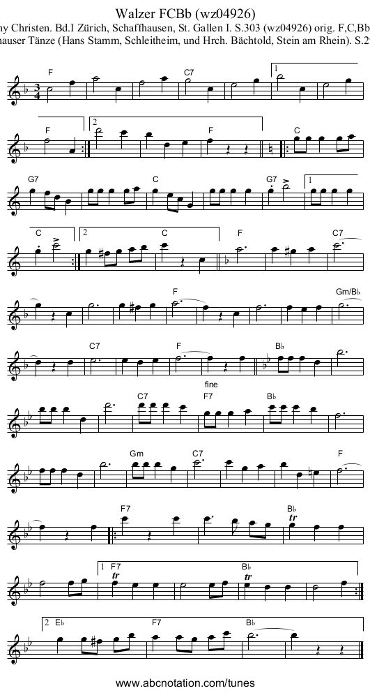 Walzer FCBb (wz04926) - staff notation
