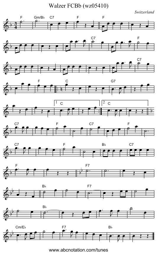 Walzer FCBb (wz05410) - staff notation
