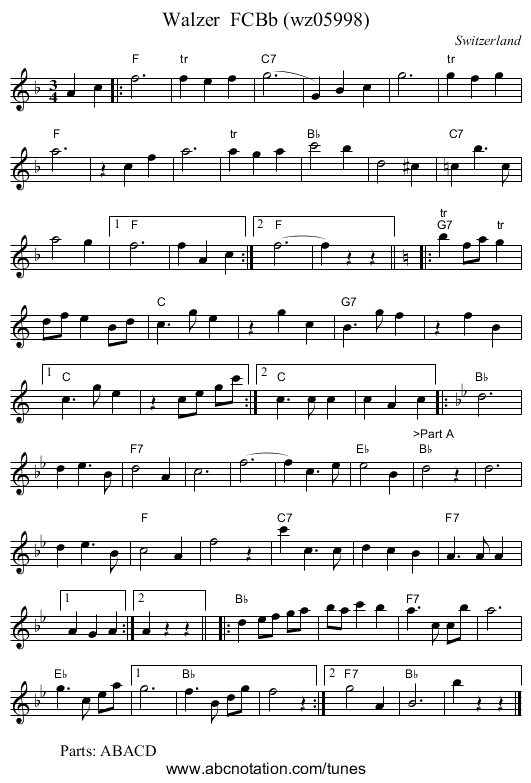 Walzer  FCBb (wz05998) - staff notation