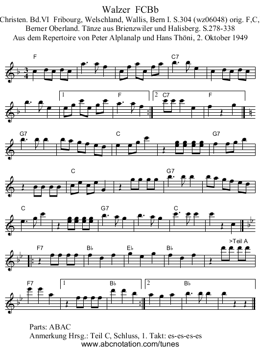 Walzer  FCBb - staff notation