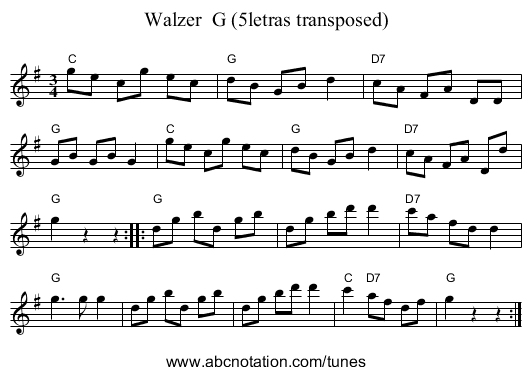 Walzer  G (5letras transposed) - staff notation