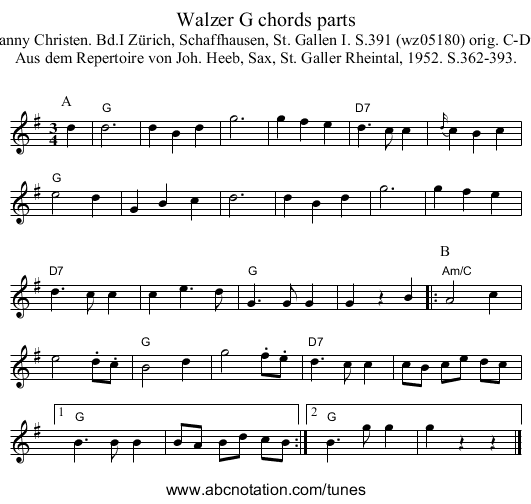 Walzer G chords parts - staff notation
