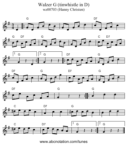 Walzer G (tinwhistle in D) - staff notation