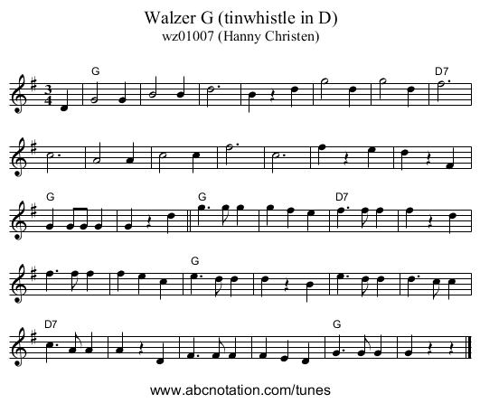 Walzer G (tinwhistle in D) - staff notation