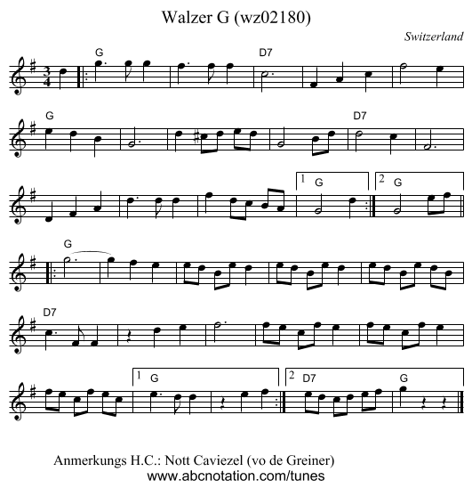 Walzer G (wz02180) - staff notation
