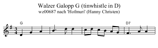 Walzer Galopp G (tinwhistle in D) - staff notation