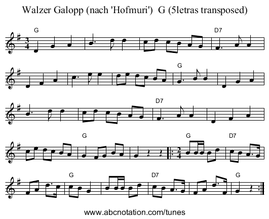 Walzer Galopp (nach 'Hofmuri')  G (5letras transposed) - staff notation