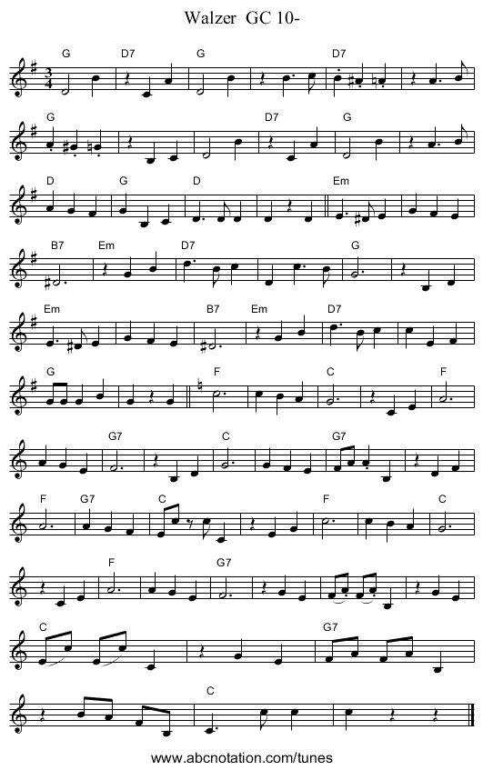 Walzer  GC 10- - staff notation