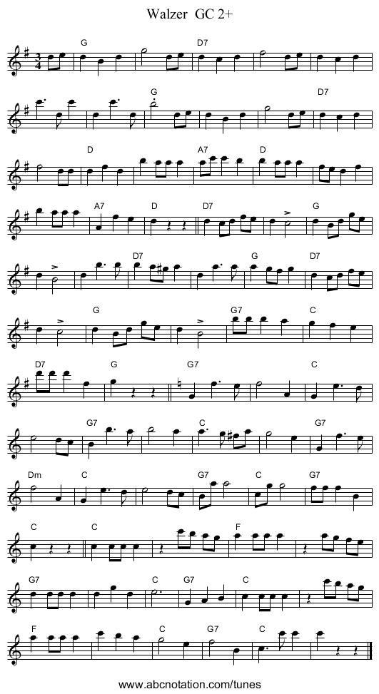 Walzer  GC 2+ - staff notation