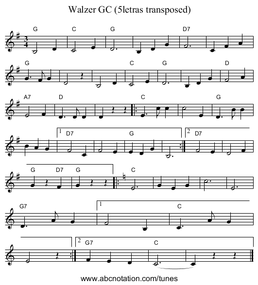 Walzer GC (5letras transposed) - staff notation