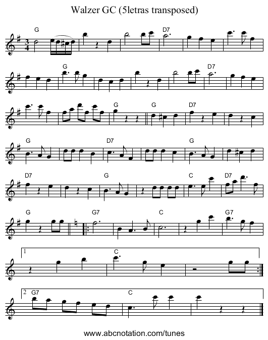 Walzer GC (5letras transposed) - staff notation