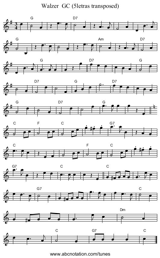 Walzer  GC (5letras transposed) - staff notation
