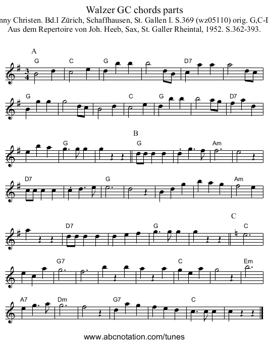 Walzer GC chords parts - staff notation