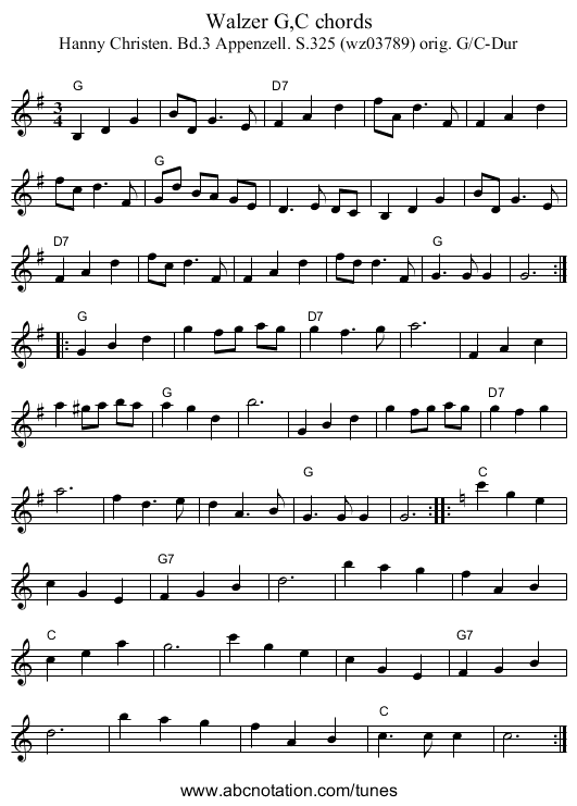 Walzer G,C chords - staff notation