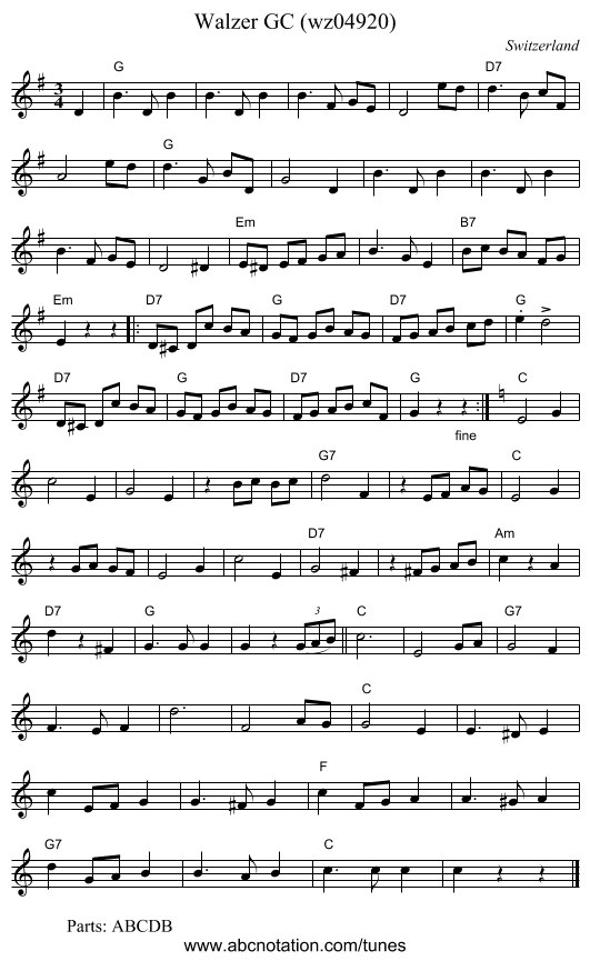 Walzer GC (wz04920) - staff notation