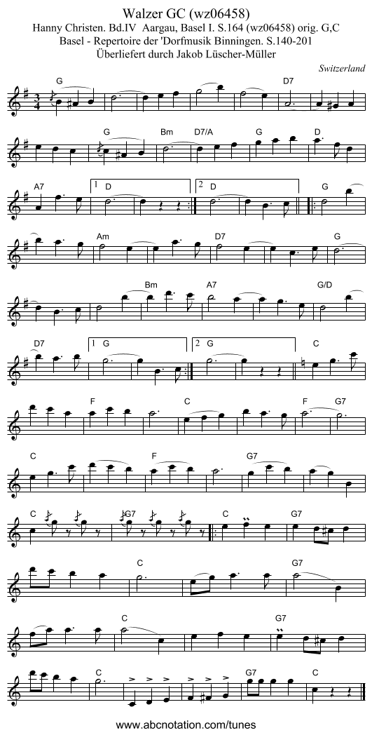 Walzer GC (wz06458) - staff notation