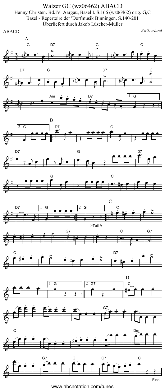 Walzer GC (wz06462) ABACD - staff notation