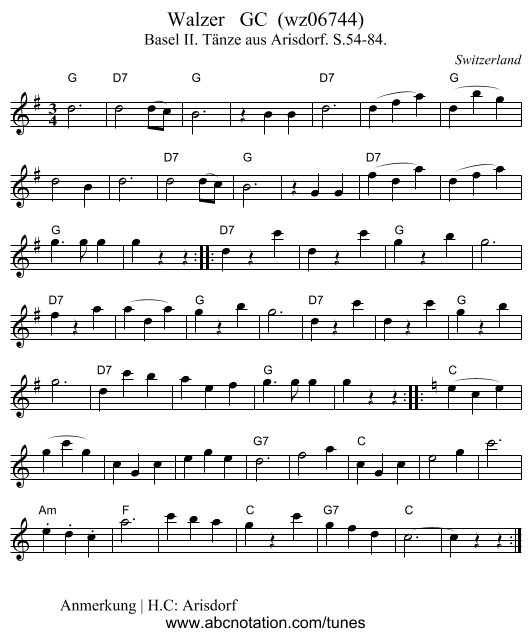 Walzer   GC  (wz06744) - staff notation