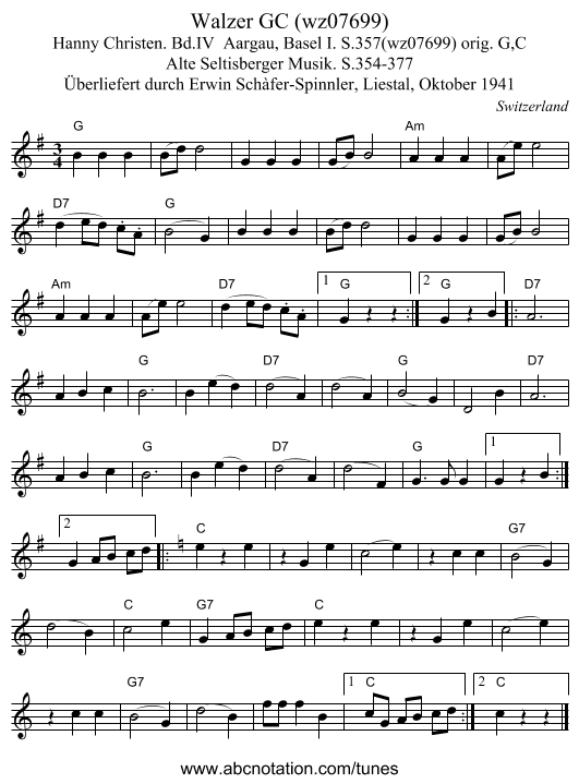 Walzer GC (wz07699) - staff notation