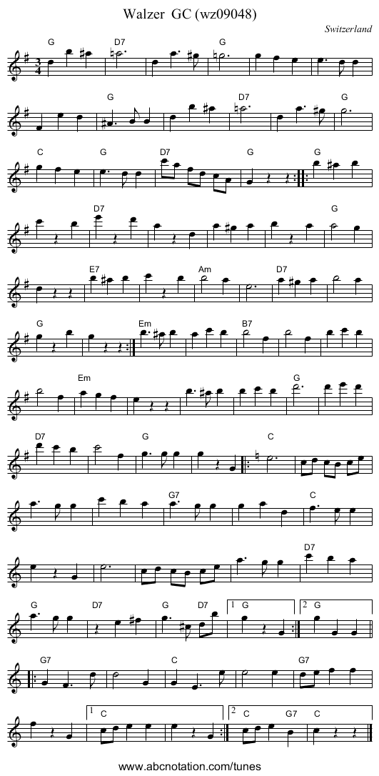 Walzer  GC (wz09048) - staff notation