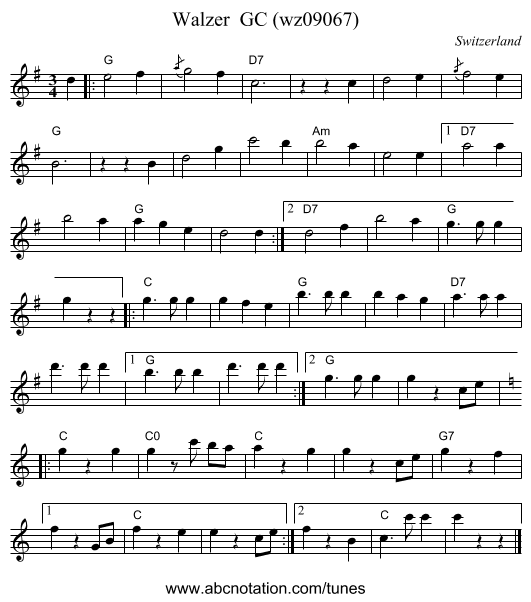 Walzer  GC (wz09067) - staff notation