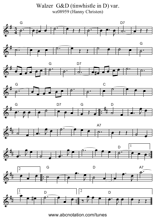 Walzer  G&D (tinwhistle in D) var. - staff notation