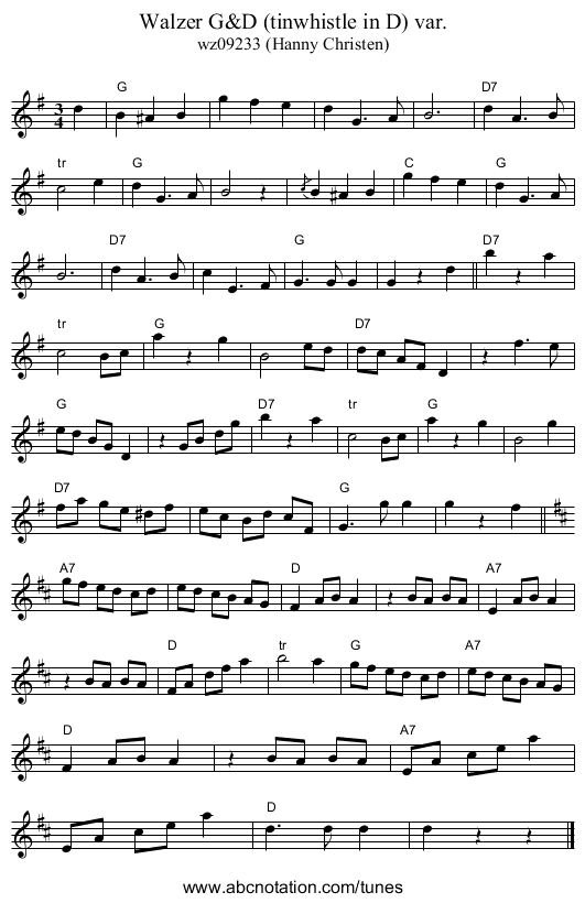Walzer G&D (tinwhistle in D) var. - staff notation
