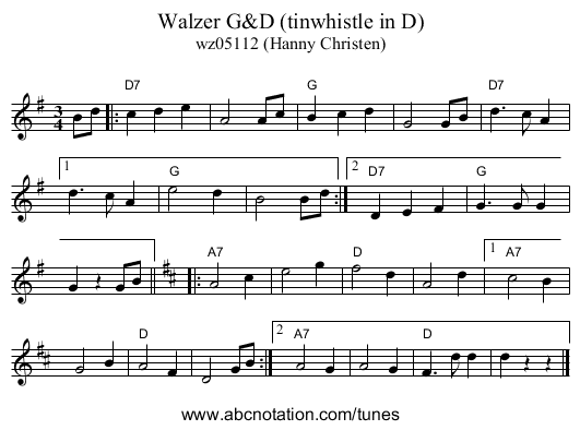 Walzer G&D (tinwhistle in D) - staff notation