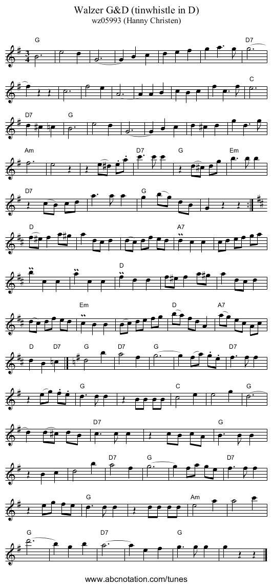 Walzer G&D (tinwhistle in D) - staff notation