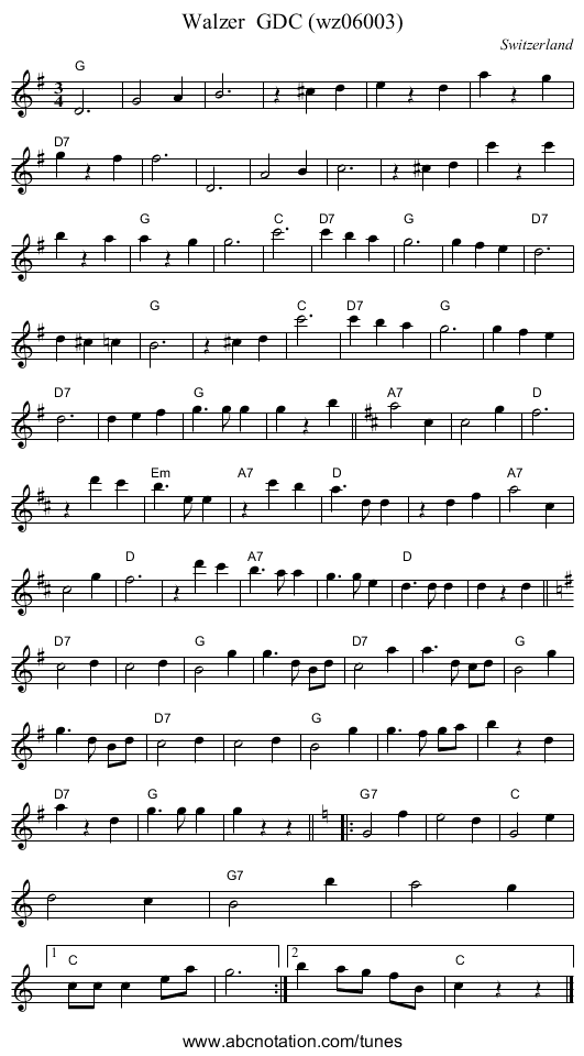 Walzer  GDC (wz06003) - staff notation
