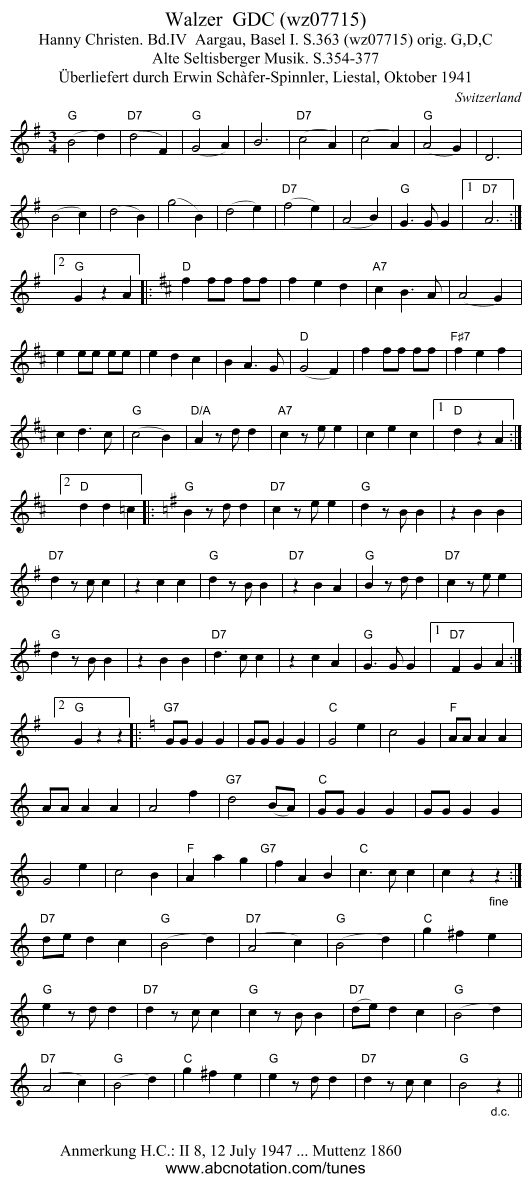 Walzer  GDC (wz07715) - staff notation