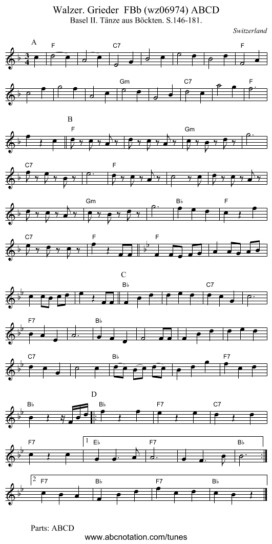 Walzer. Grieder  FBb (wz06974) ABCD - staff notation