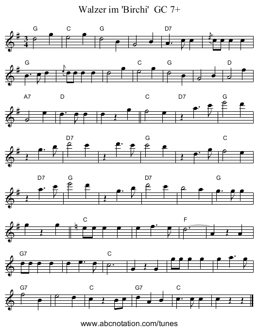 Walzer im 'Birchi'  GC 7+ - staff notation