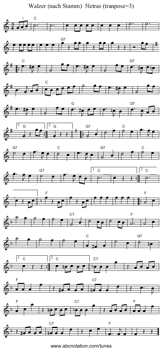Walzer (nach Stamm)  5letras (tranpose=3) - staff notation