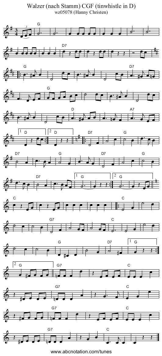 Walzer (nach Stamm) CGF (tinwhistle in D) - staff notation