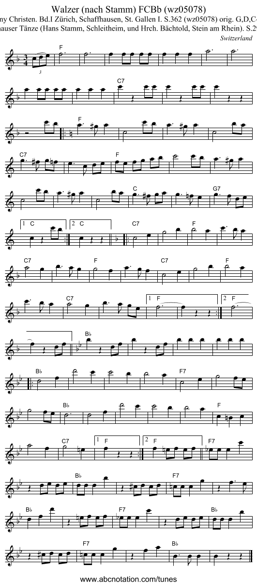 Walzer (nach Stamm) FCBb (wz05078) - staff notation