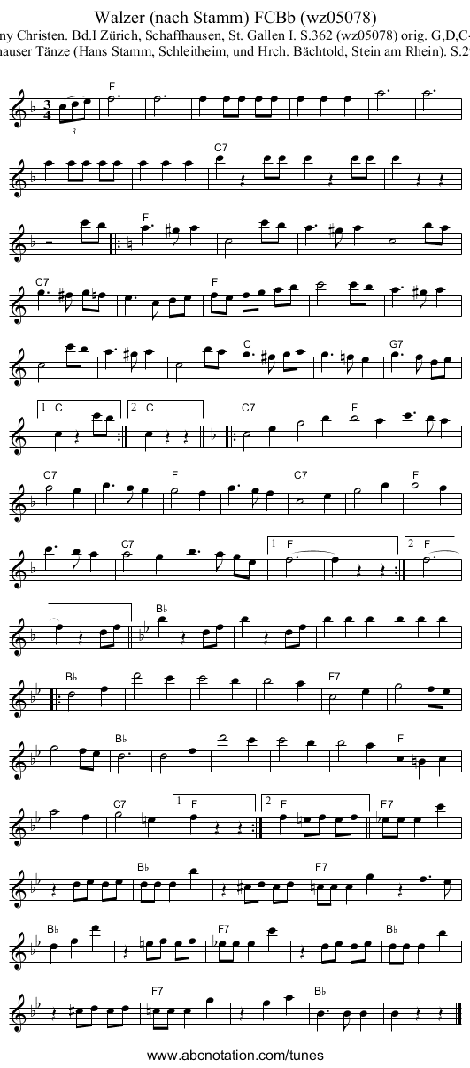 Walzer (nach Stamm) FCBb (wz05078) - staff notation