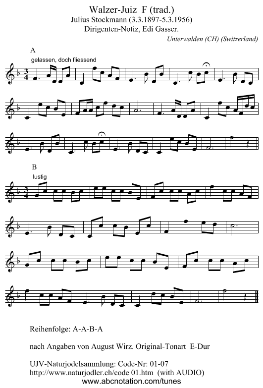 Walzer-Juiz  F (trad.) - staff notation