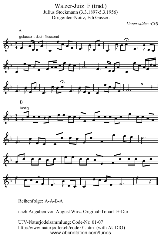 Walzer-Juiz  F (trad.) - staff notation