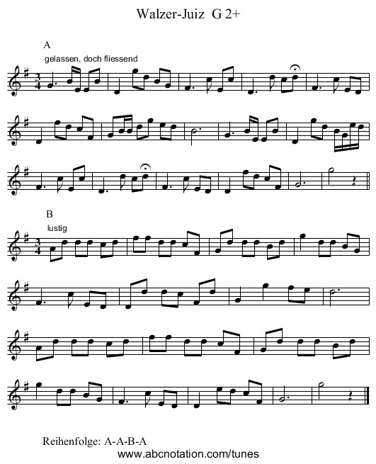 Walzer-Juiz  G 2+ - staff notation