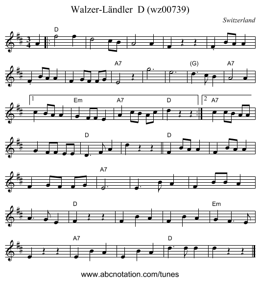 Walzer-Ländler  D (wz00739) - staff notation