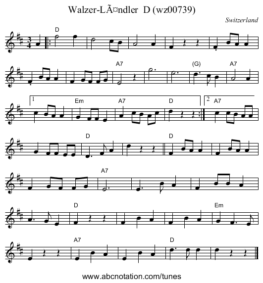 Walzer-LÃ¤ndler  D (wz00739) - staff notation
