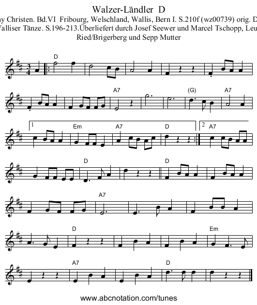 Walzer-L&auml;ndler  D - staff notation