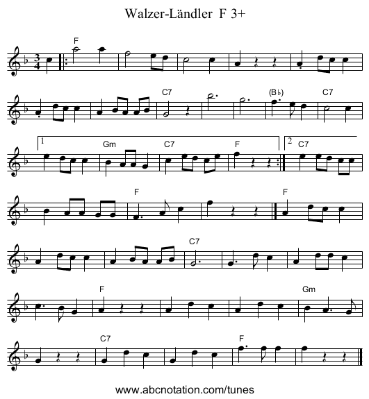 Walzer-L&auml;ndler  F 3+ - staff notation
