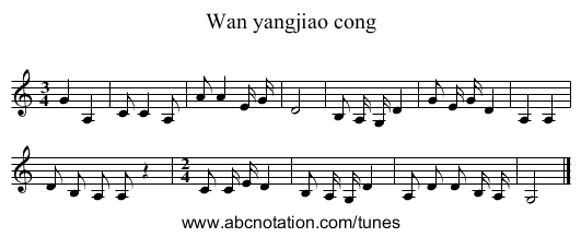 Wan yangjiao cong - staff notation